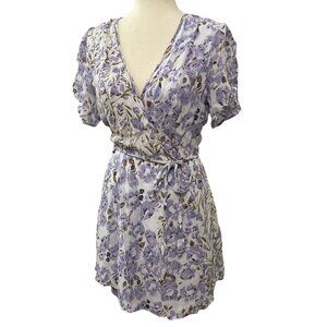 Women’s Chan Luu Wrap Tie Mini Dress Floral Short Sleeve Medium Lavender Purple